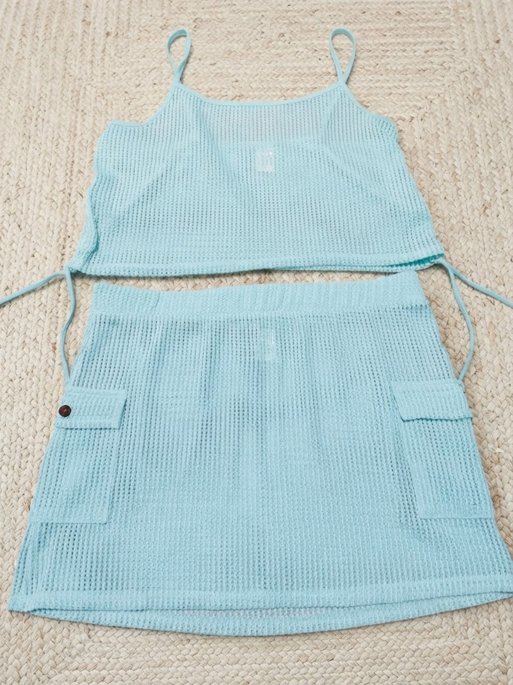 Women's Mint Knit Two-Piece Set Crop Tank & Skirt Size XL